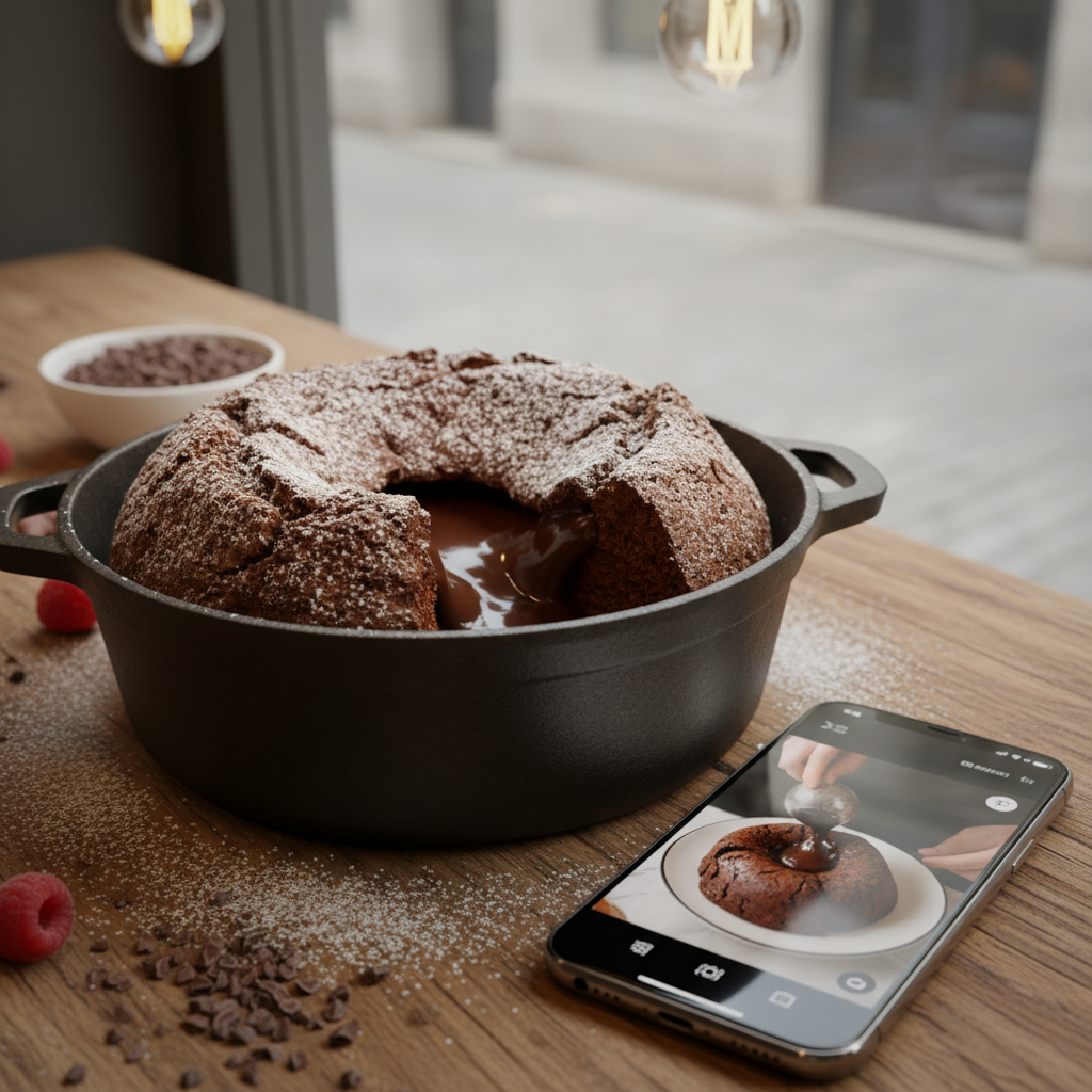Dutch oven chocolate lava cake with molten center - TikTok viral recipe